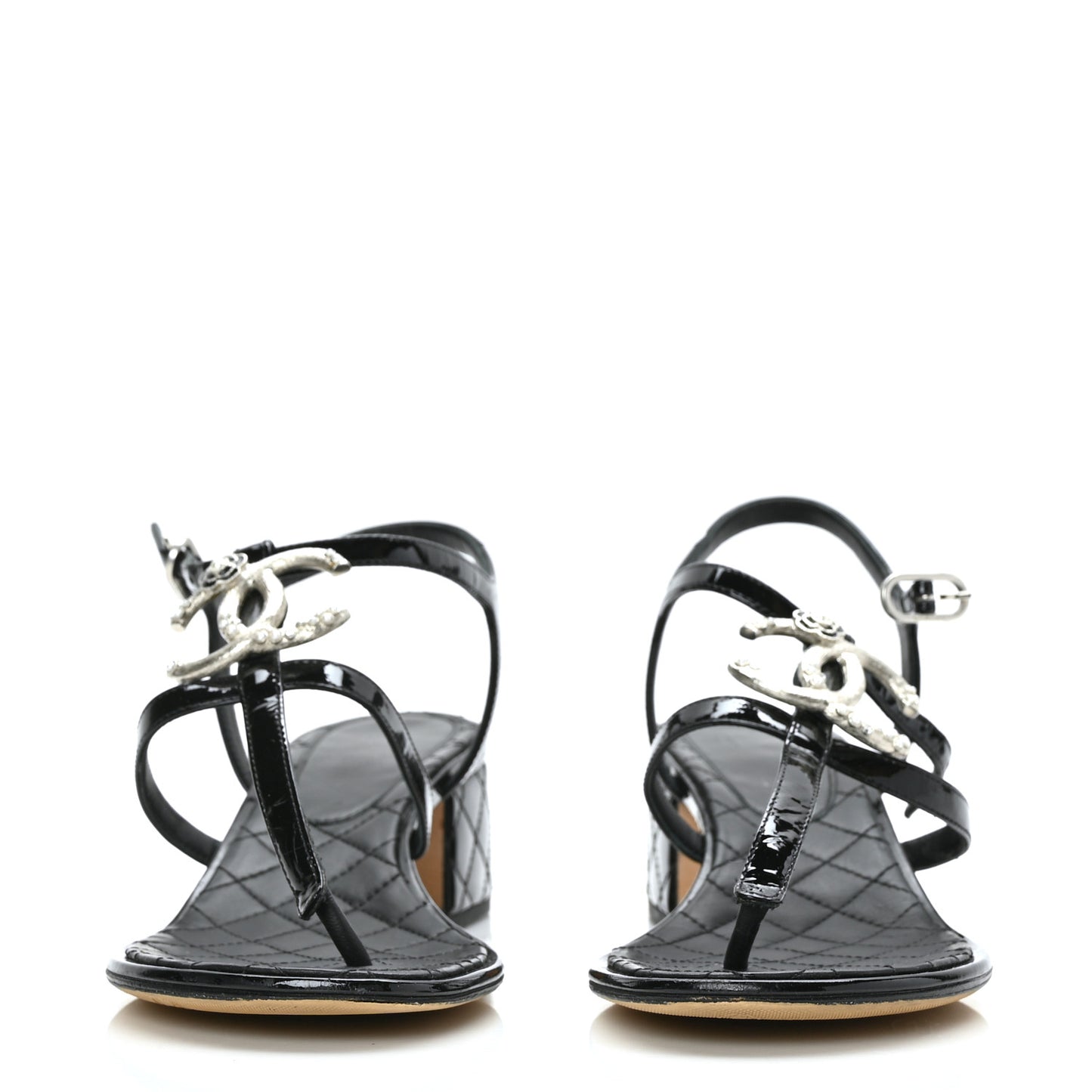 Patent CC Logo Thong Sandals 37 Black