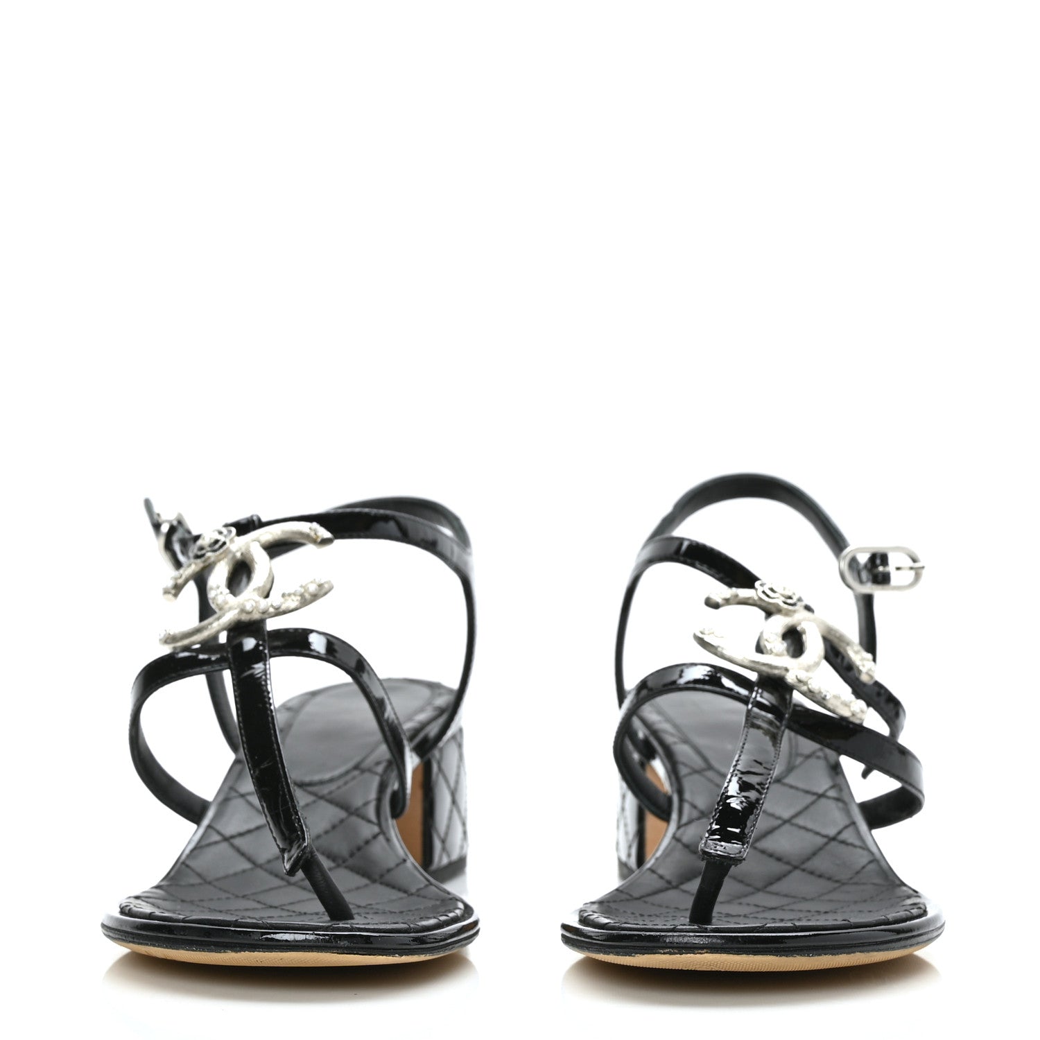 Chanel Patent CC Logo Thong Sandals 37 Black 2 of 6
