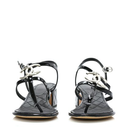 Chanel Patent CC Logo Thong Sandals 37 Black 2 of 6
