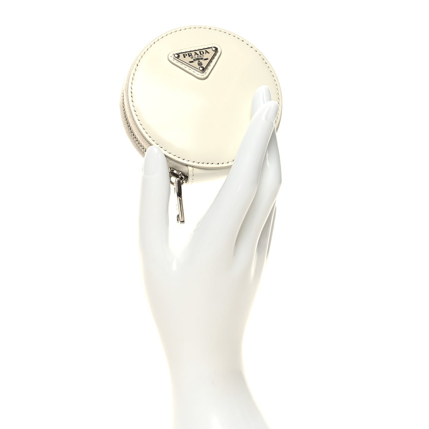 Spazzolato Round Coin Pouch Bag Charm White