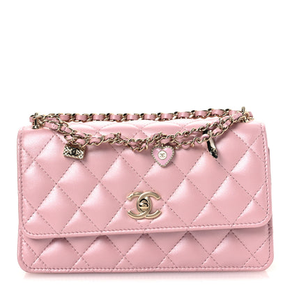 Chanel Pearly Lambskin Quilted Charms Wallet On Chain WOC Light Pink 1 of 12