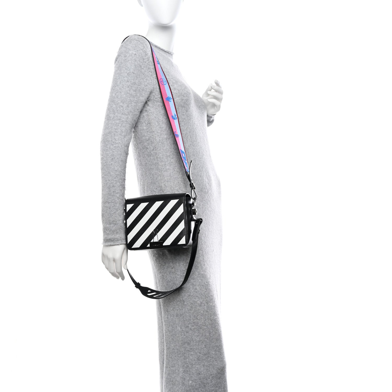 Off-White Saffiano Striped Mini Diag Binder Clip Bag Black White Indus 2 of 10