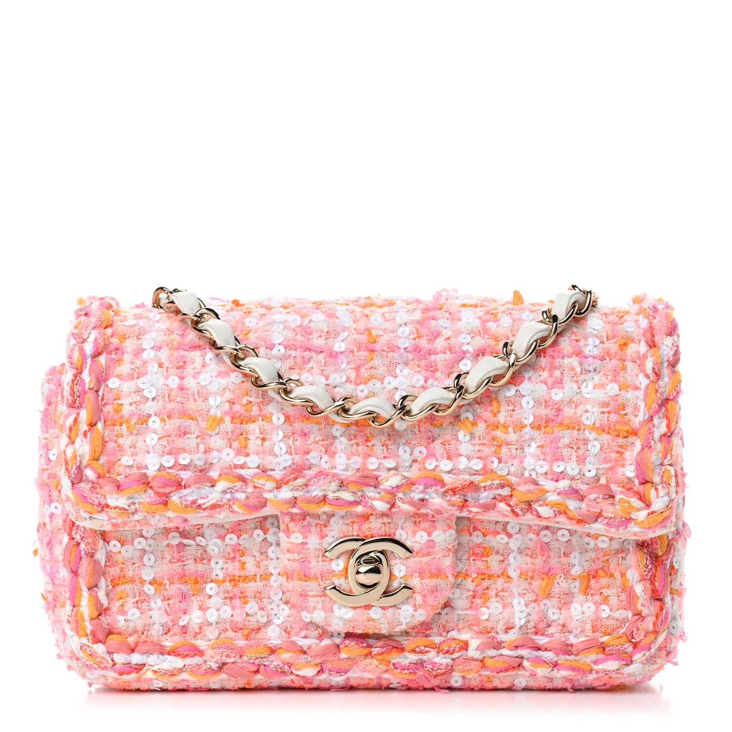 Tweed Braid Sequin Mini Flap White Pink Orange