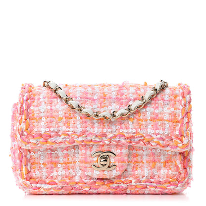 Chanel Tweed Braid Sequin Mini Flap White Pink Orange 1 of 4