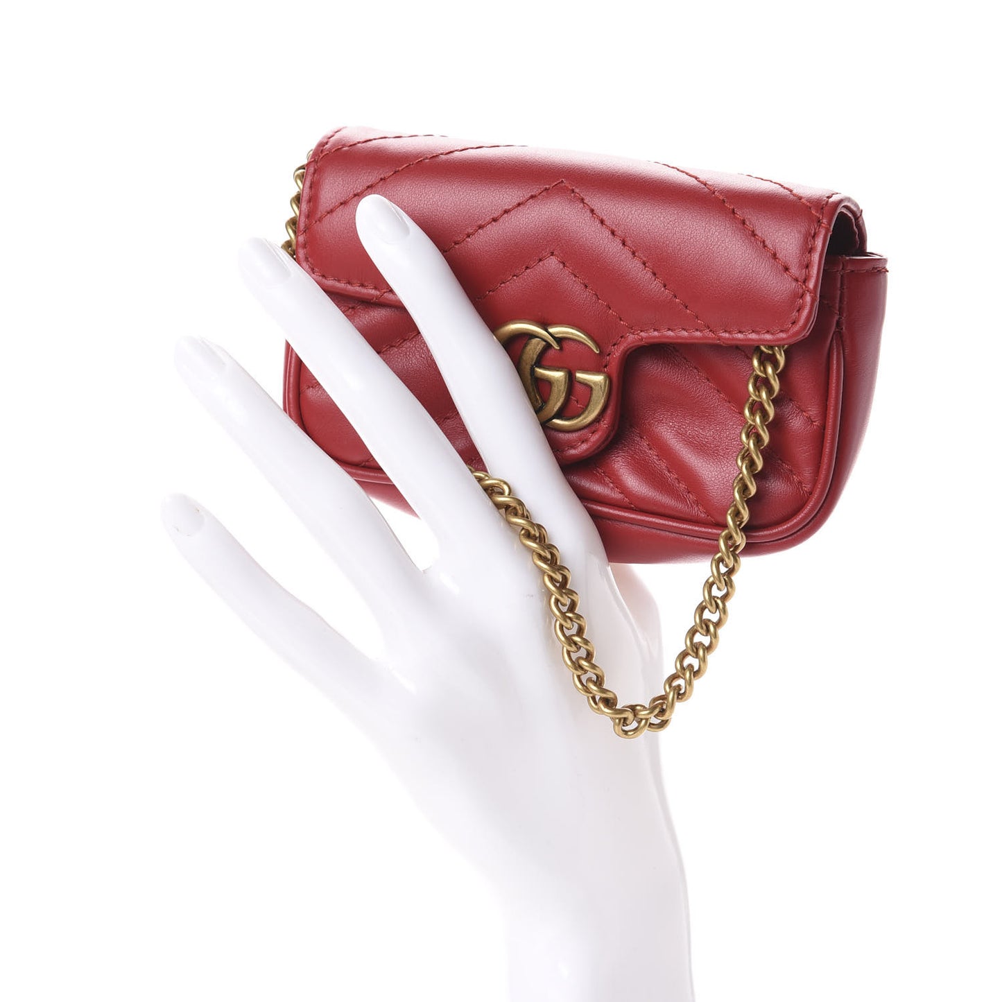 Calfskin Matelasse GG Marmont 2.0 Coin Purse On A Chain Hibiscus Red