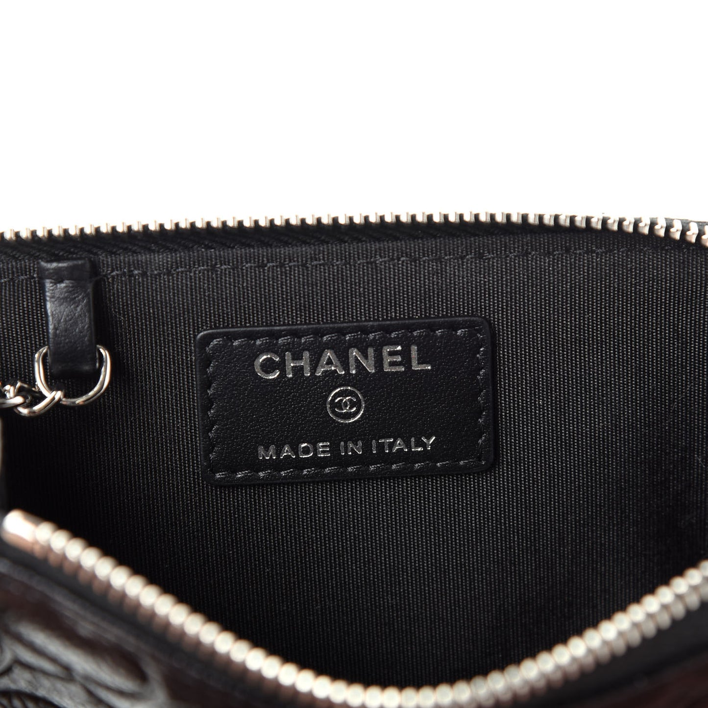Caviar Camellia Embossed Key Holder Case Black