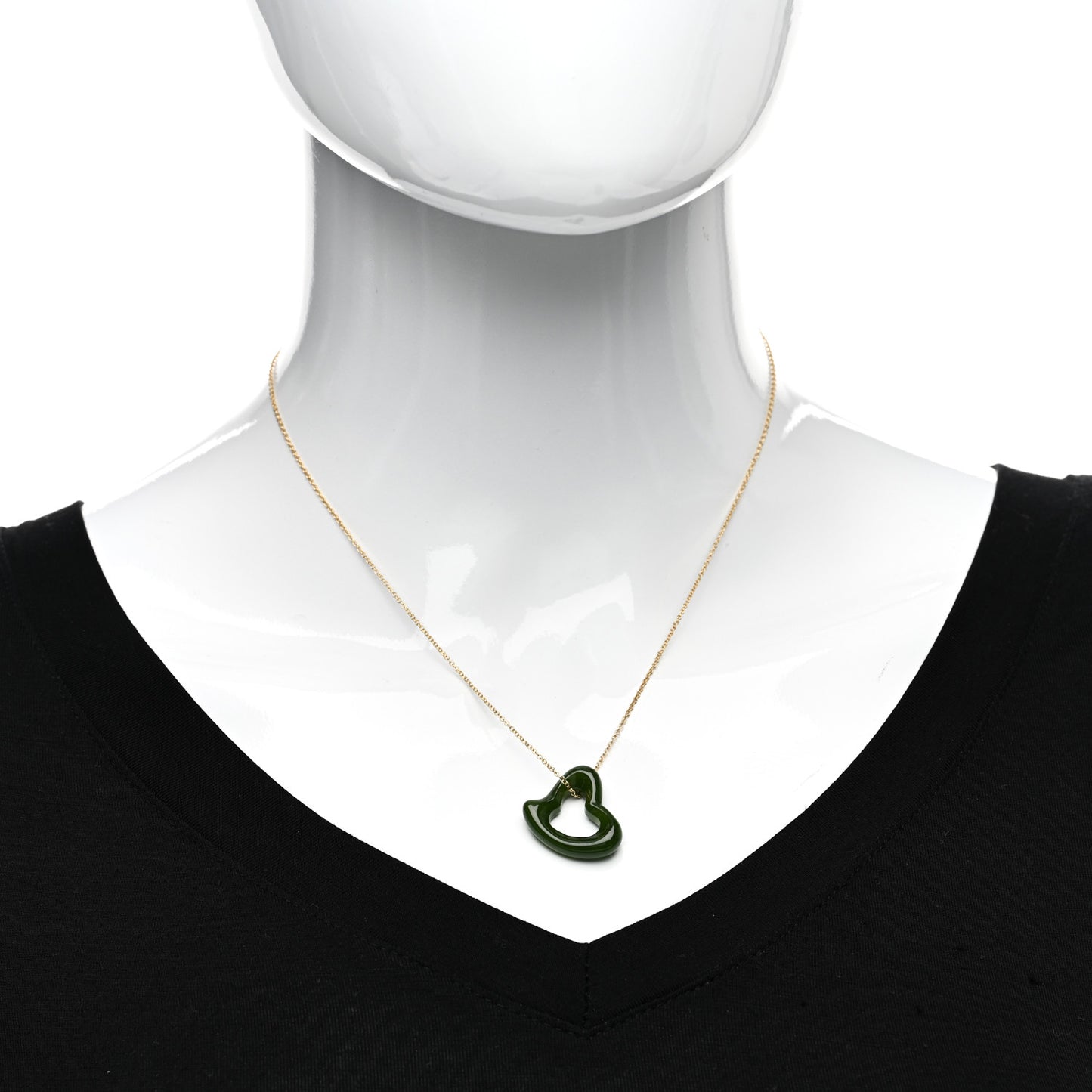 18K Yellow Gold Jade 23mm Elsa Peretti Open Heart Pendant Necklace