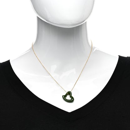 Tiffany 18K Yellow Gold Jade 23mm Elsa Peretti Open Heart Pendant Necklace 2 of 4