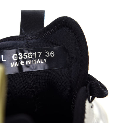 Chanel Fabric Calfskin Suede CC Sneakers 36 White Gray Yellow 9 of 11