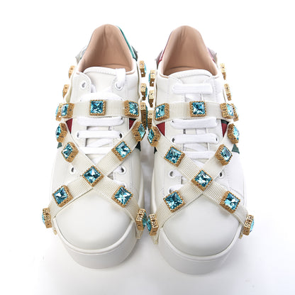 Gucci Calfskin Removable Crystals Bee Embroidered Ace Platform Sneakers 37.5 White 6 of 11