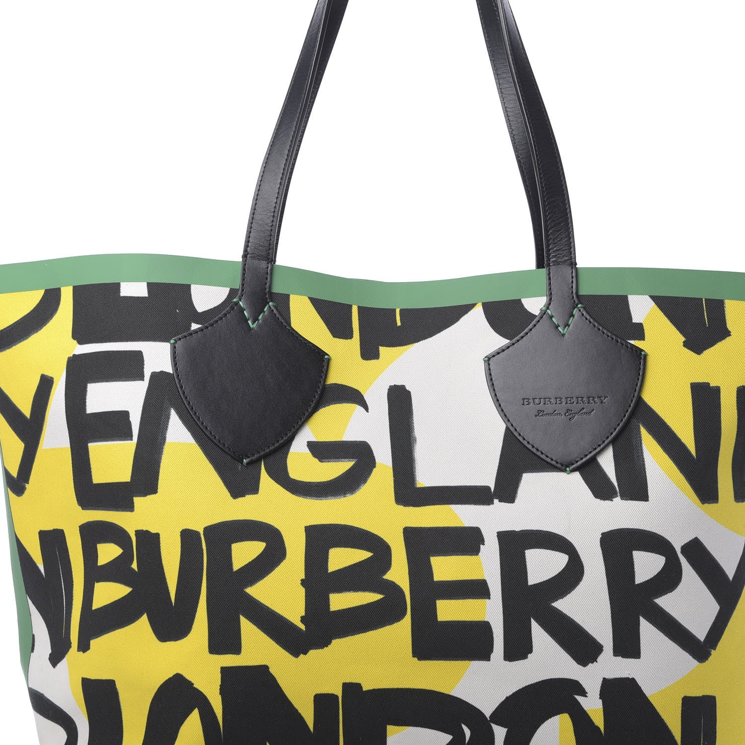 Burberry Canvas Giant Logo Graffiti Print Reversible Tote Black Green 10 of 16