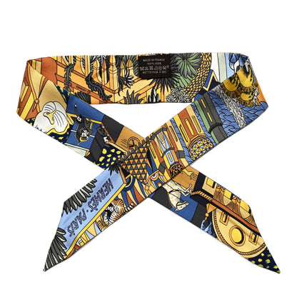 Hermes Silk Animapolis Plumetis Twilly Bleu Ocre Vert 1 of 4