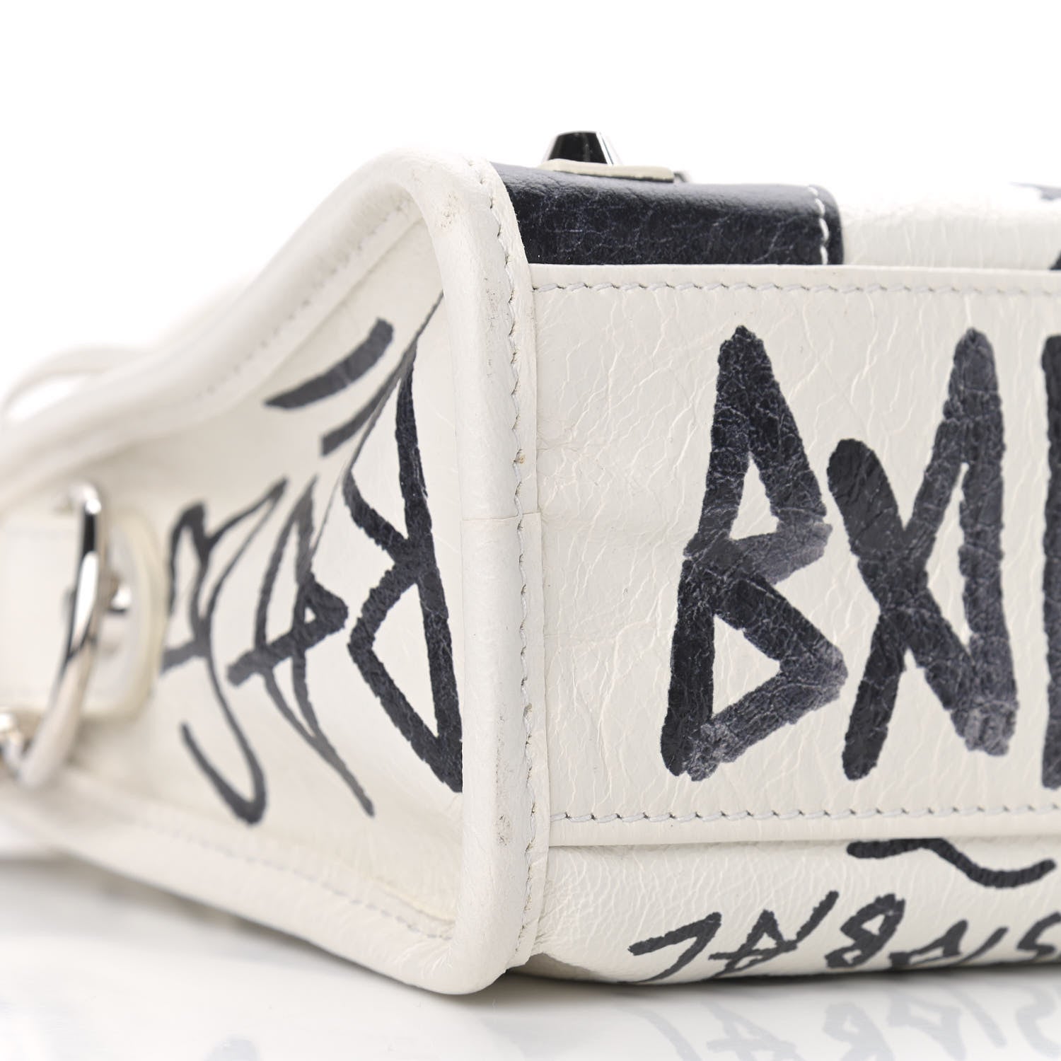 Balenciaga Agneau Arena Graffiti All Over Classic Silver Hardware Mini City White Black 10 of 11