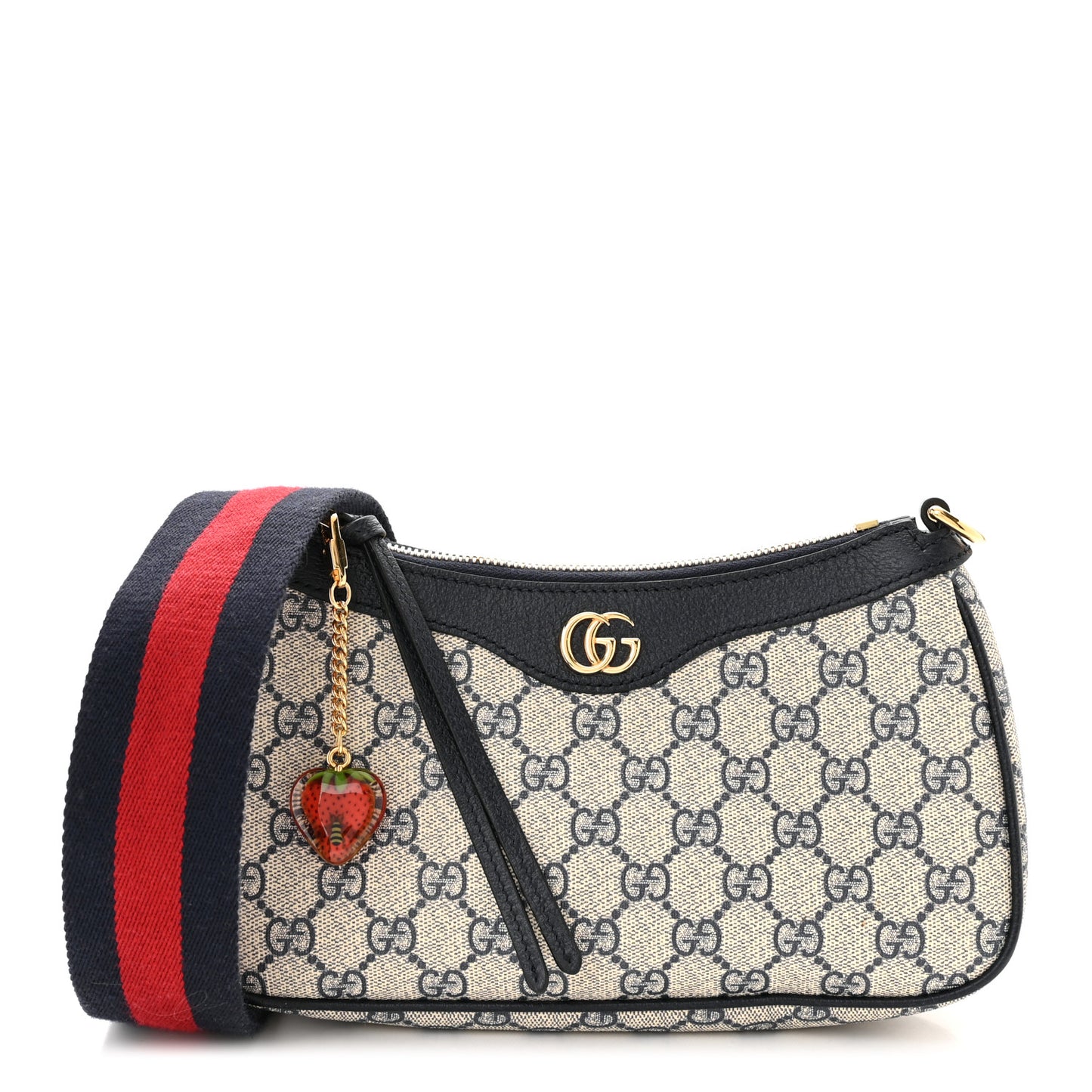 GG Supreme Monogram Textured Dollar Calfskin Web Small Ophidia GG Handbag Beige Blue