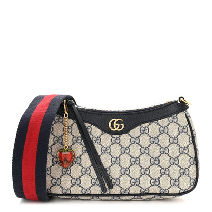 Gucci GG Supreme Monogram Textured Dollar Calfskin Web Small Ophidia GG Handbag Beige Blue 1 of 11