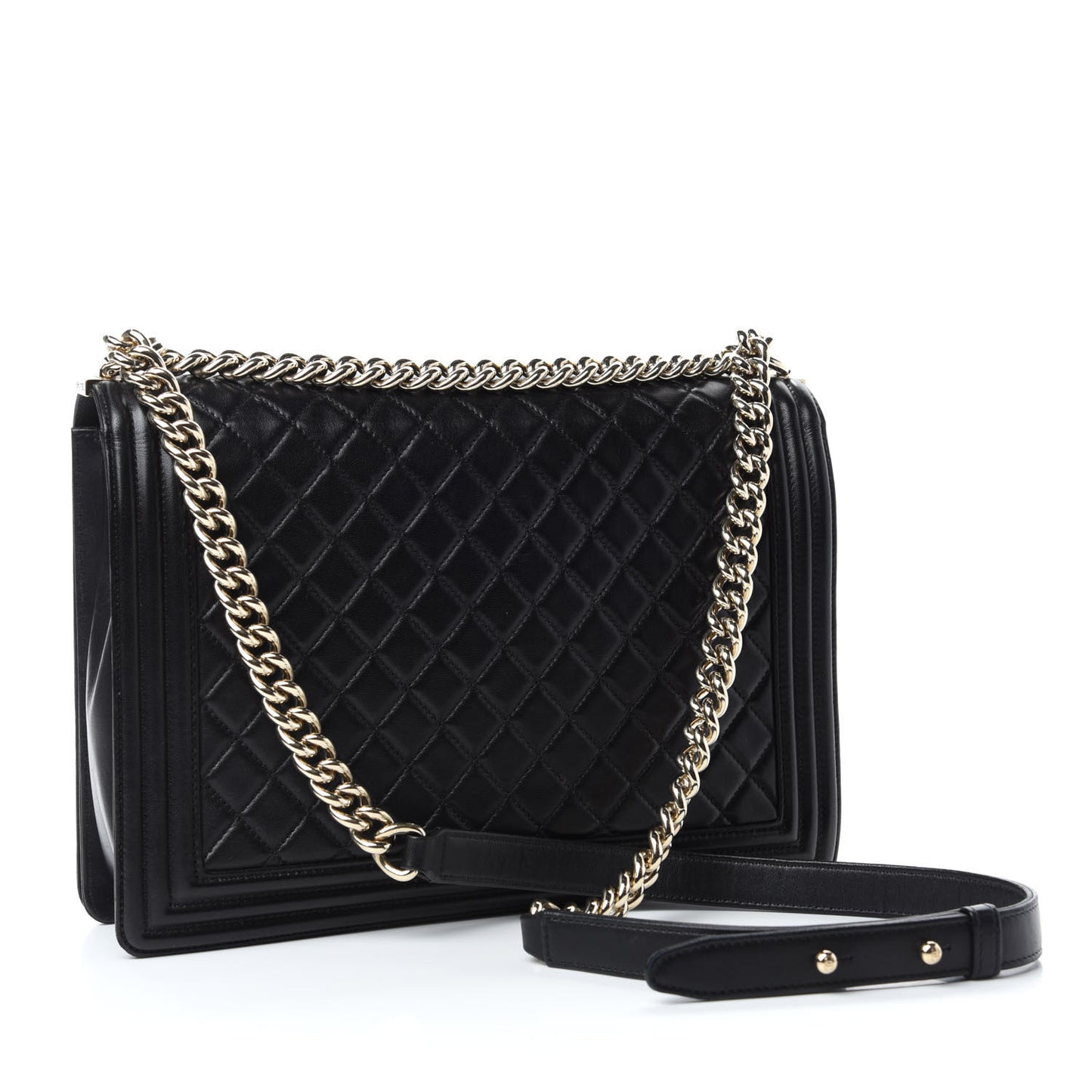 Calfskin Quilted Large Boy Flap Black