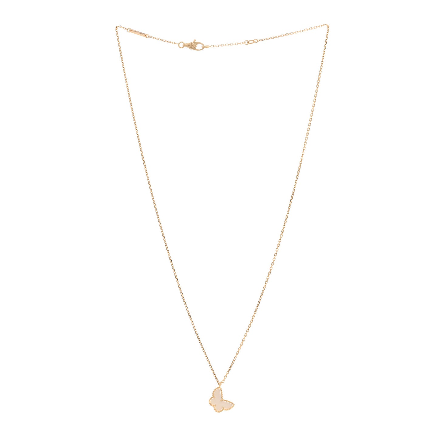 18K Yellow Gold Mother of Pearl Sweet Alhambra Butterfly Pendant Necklace