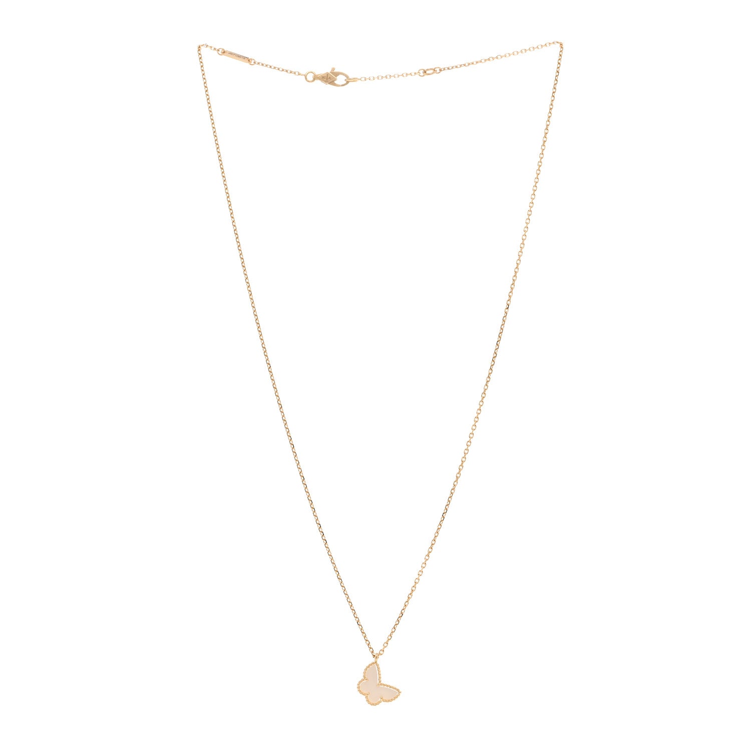 Van Cleef & Arpels 18K Yellow Gold Mother of Pearl Sweet Alhambra Butterfly Pendant Necklace 3 of 5