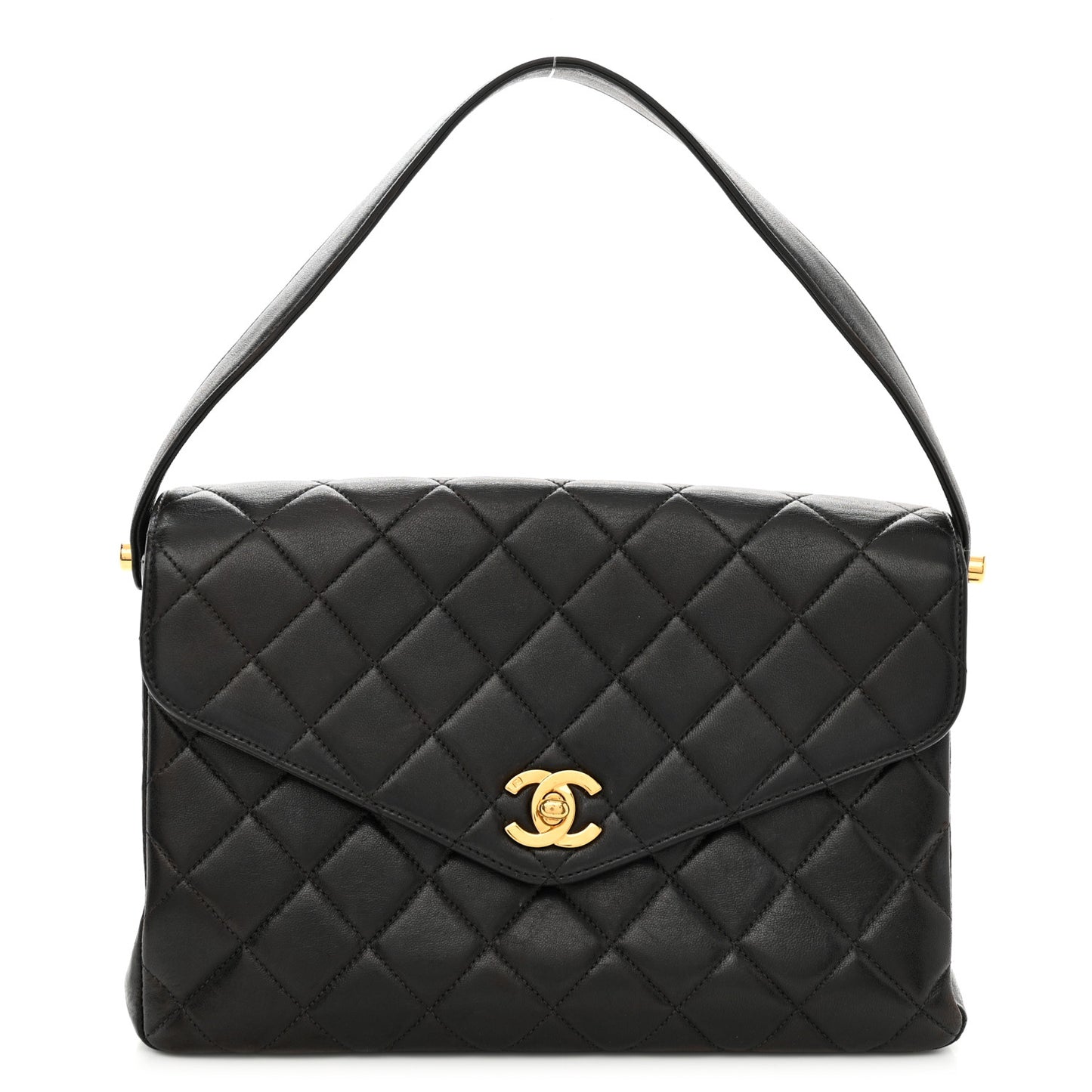 Lambskin Quilted CC Flap Shoulder Bag Black