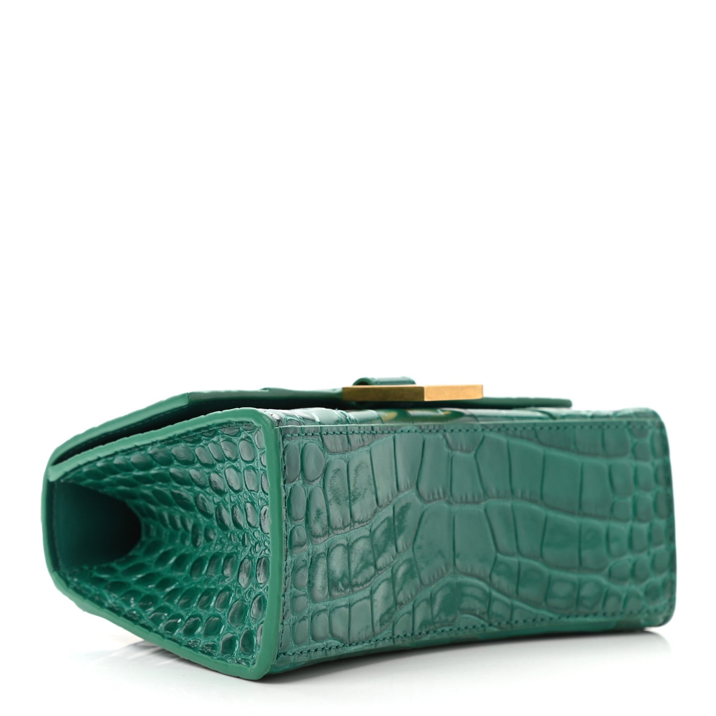 Shiny Calfskin Crocodile Embossed Hourglass Top Handle Bag XS Jade