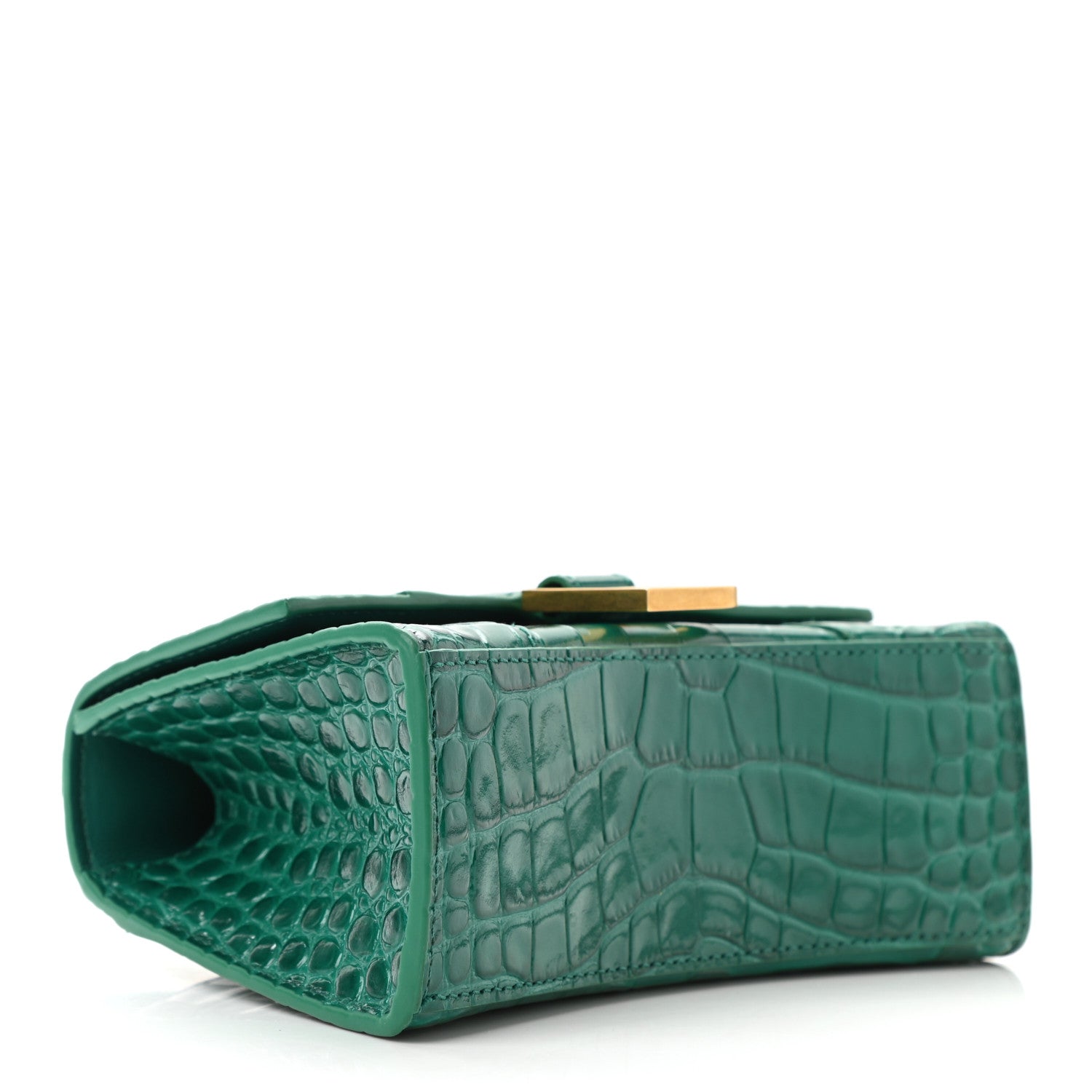Balenciaga Shiny Calfskin Crocodile Embossed Hourglass Top Handle Bag XS Jade 3 of 9