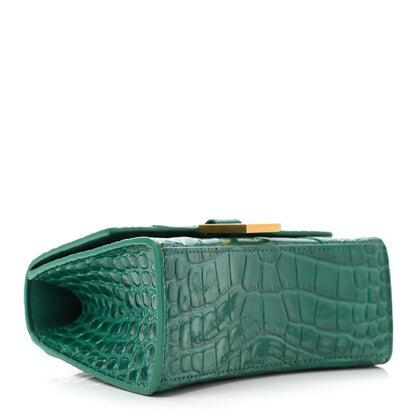 Balenciaga Shiny Calfskin Crocodile Embossed Hourglass Top Handle Bag XS Jade 3 of 9