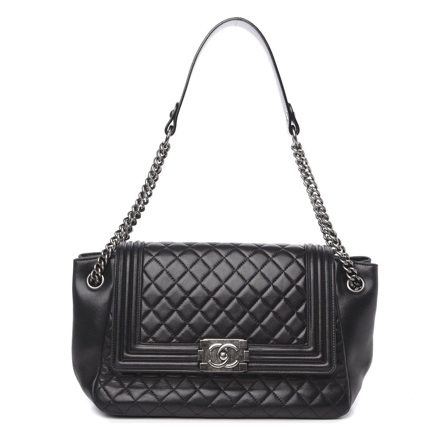 Lambskin Quilted Accordion Boy Flap Black
