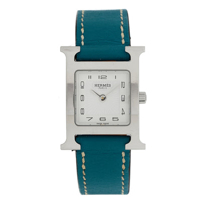 Hermes Stainless Steel Courchevel 21mm Heure H Hour Quartz Watch Blue Jean 1 of 5