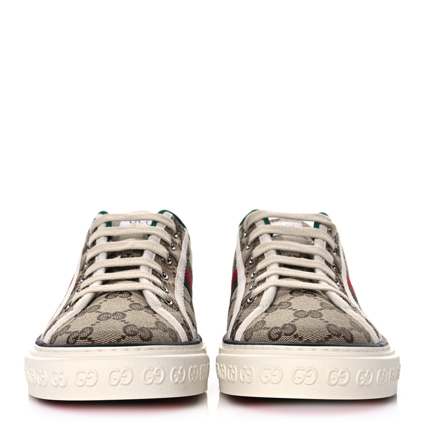 GG Monogram Web Mens 1977 Tennis Sneakers 6 Beige Ebony Mystic White