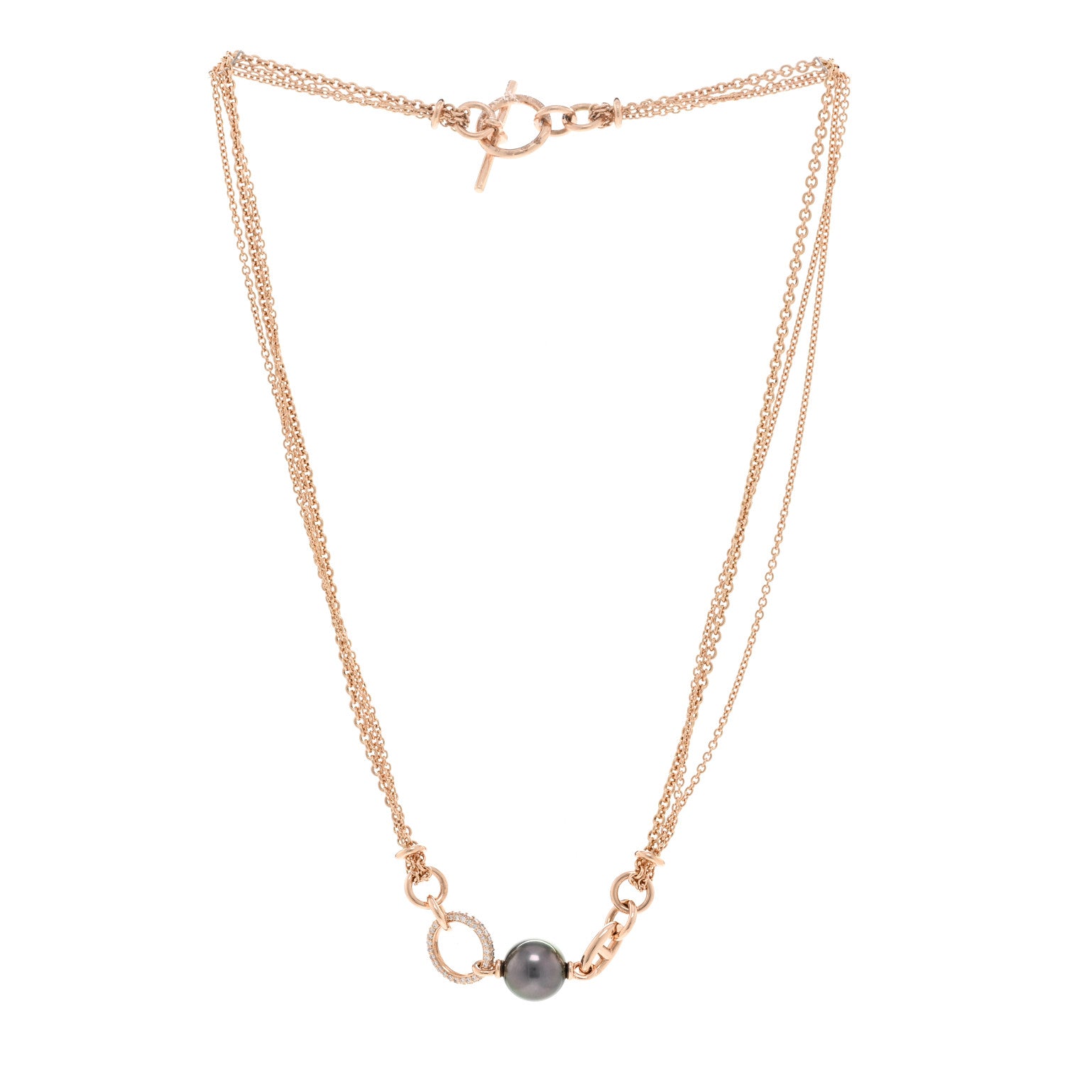 Hermes 18K Rose Gold Diamond Black Tahitian Cultured Pearl Albertine Necklace ST 3 of 6