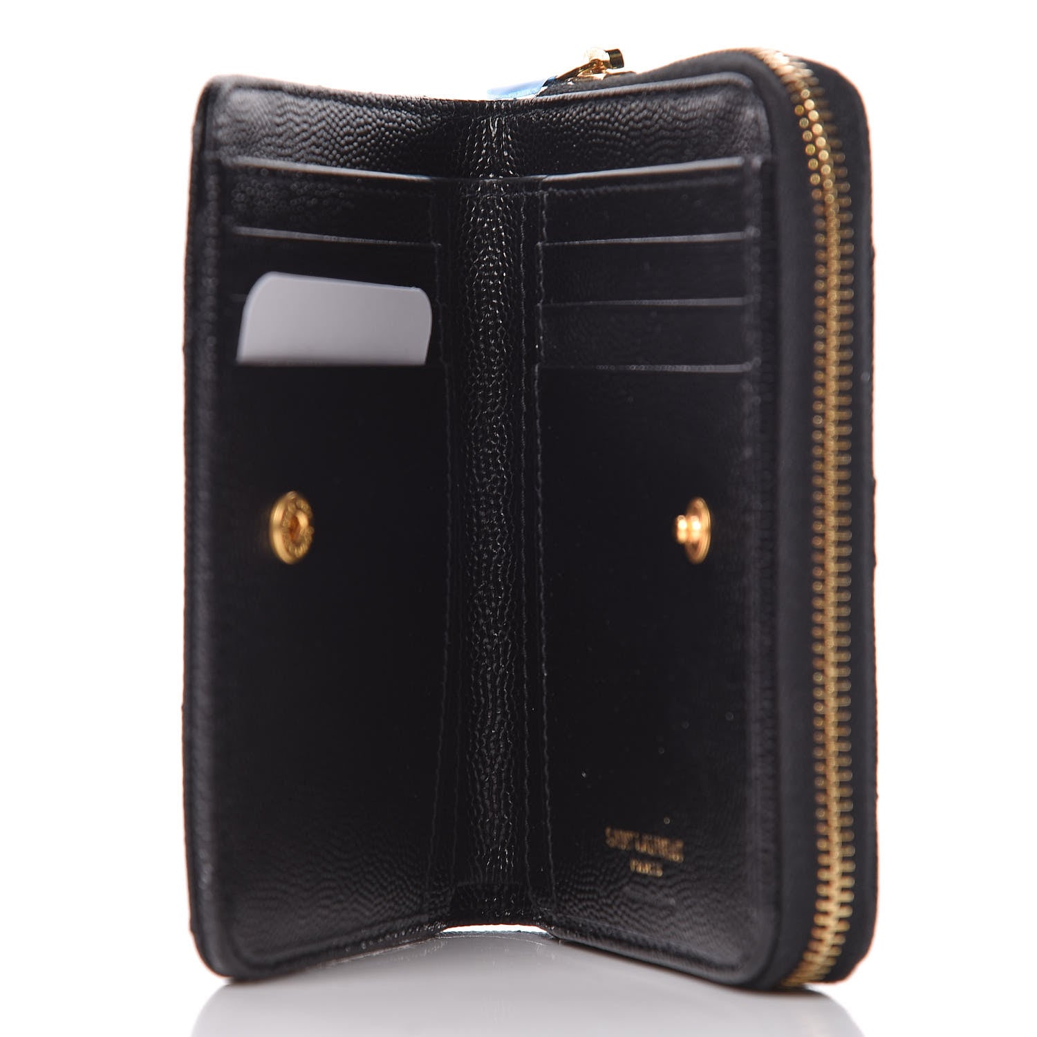 Saint Laurent Grain De Poudre Matelasse Chevron Monogram Compact Zip Around Wallet Black 5 of 8