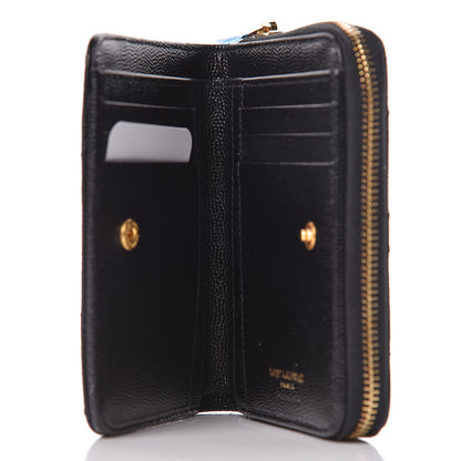 Saint Laurent Grain De Poudre Matelasse Chevron Monogram Compact Zip Around Wallet Black 5 of 8