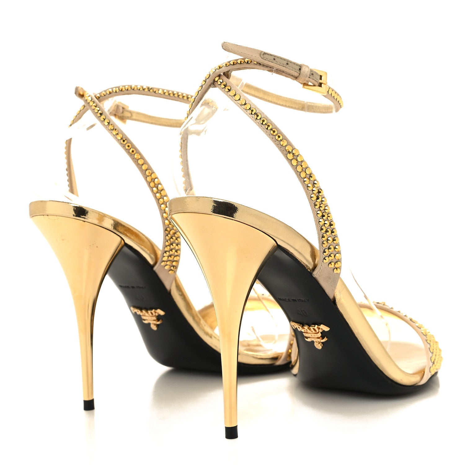 Prada Satin Crystal Triangle Modellerie 100mm Sandals 40 Platino 4 of 8