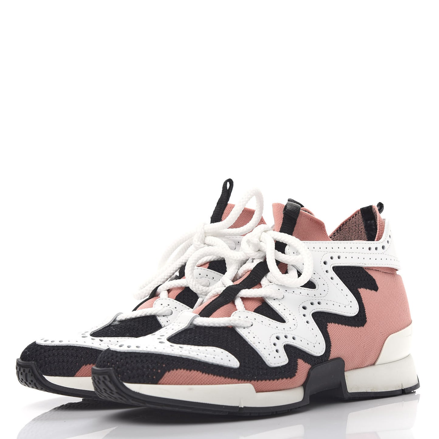 Knit Calfskin High Rise Action Sneakers 38 Rose Bubinga Multicolor