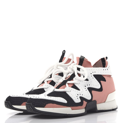 Hermes Knit Calfskin High Rise Action Sneakers 38 Rose Bubinga Multicolor 3 of 11