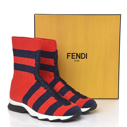 Fendi Stretch Knit Stripe Sock Sneakers 38 Red Blue 9 of 9