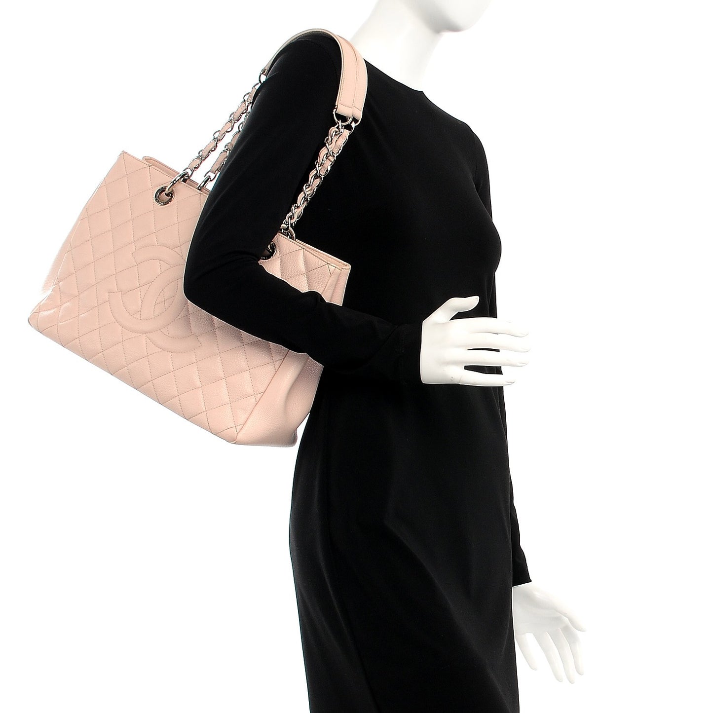 Caviar Quilted Grand Shopping Tote GST Light Pink