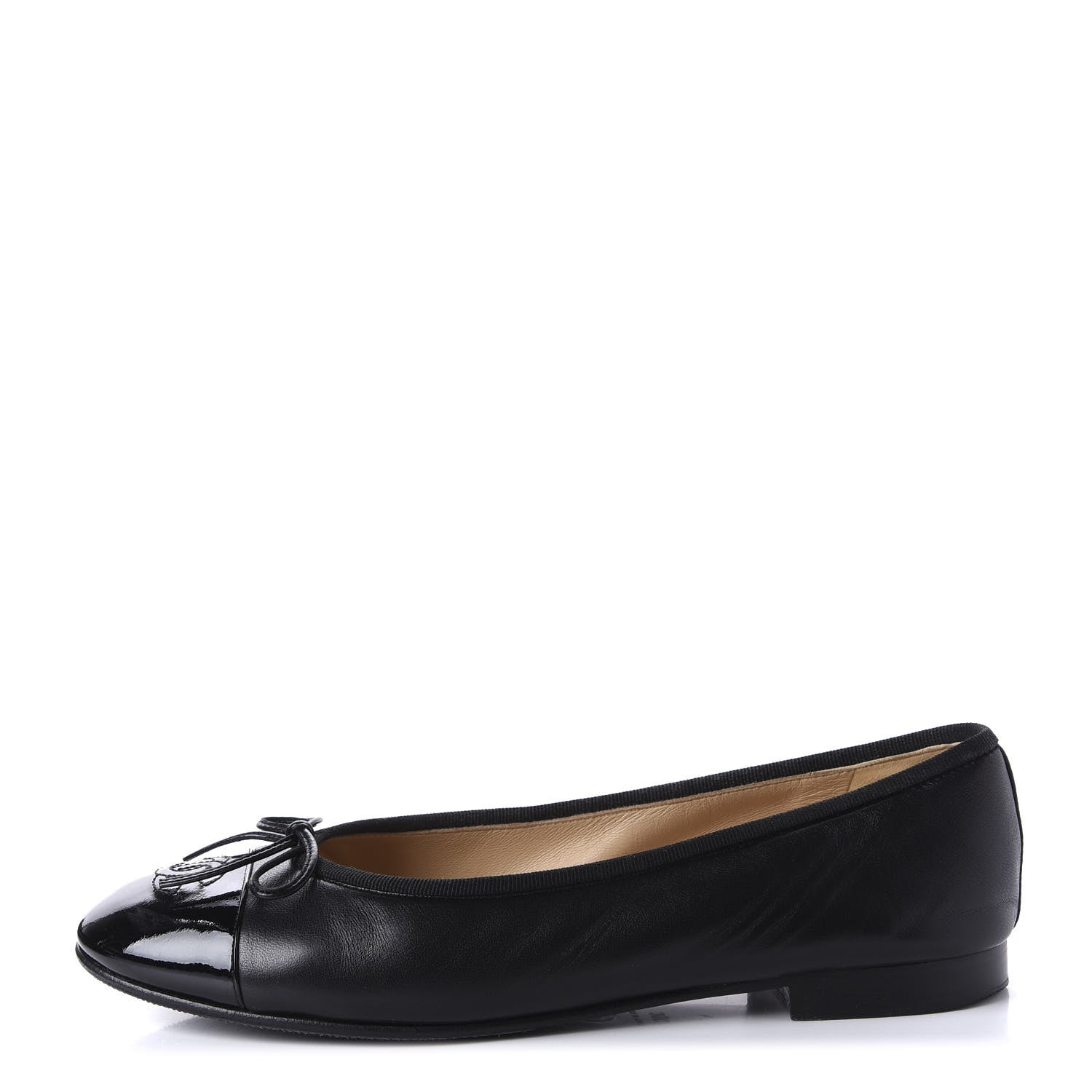 Chanel Lambskin Patent Calfskin CC Cap Toe Ballerina Flats 39 Black 1 of 10