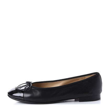 Chanel Lambskin Patent Calfskin CC Cap Toe Ballerina Flats 39 Black 1 of 10