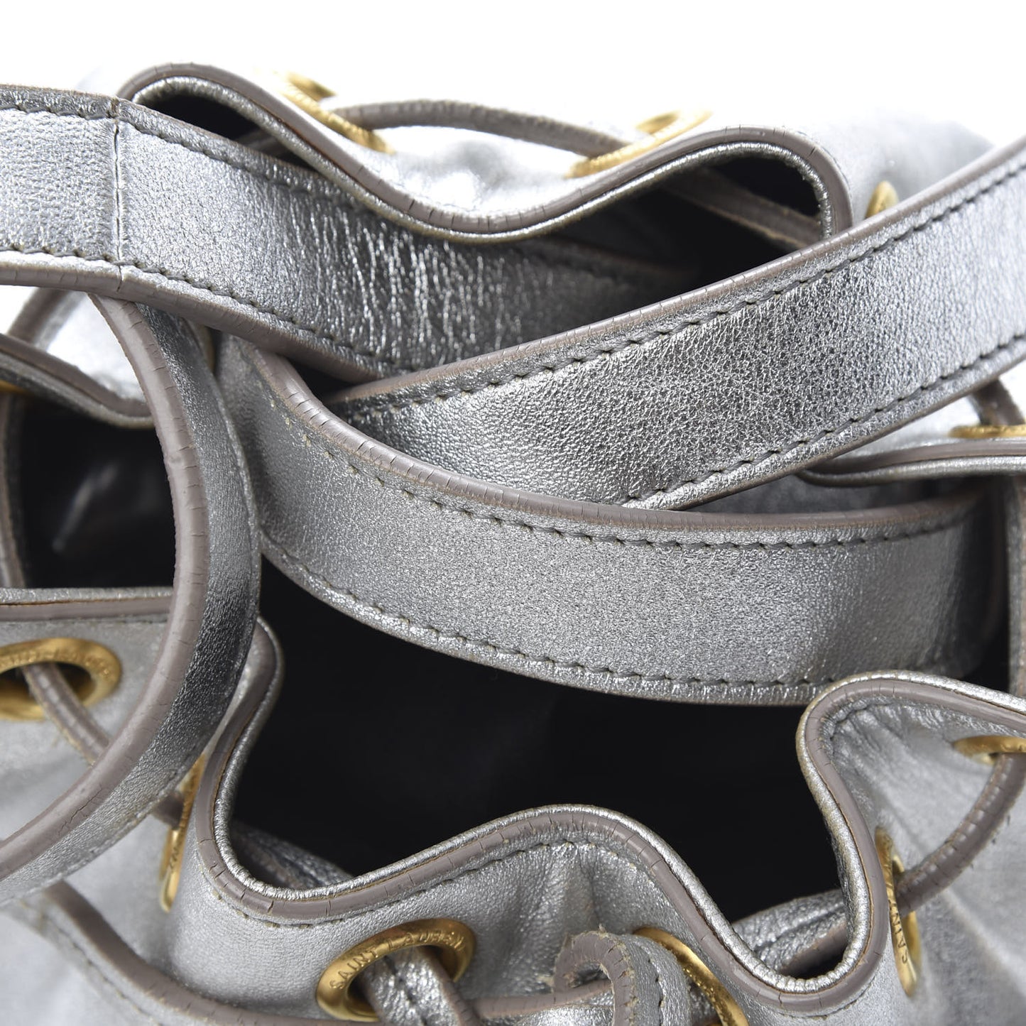 Metallic Calfskin Small Emmanuelle Bucket Bag Silver