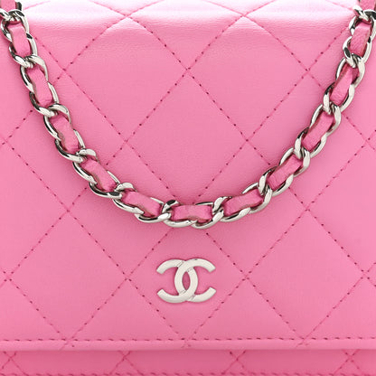 Chanel Lambskin Quilted Mini Wallet On Chain WOC Pink 16 of 18