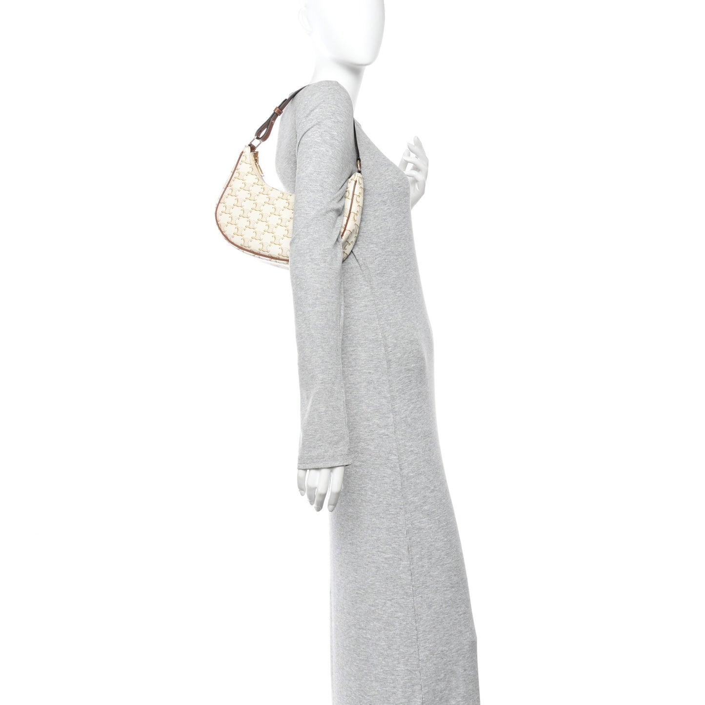 Canvas Calfskin Ava Triomphe Shoulder Bag White
