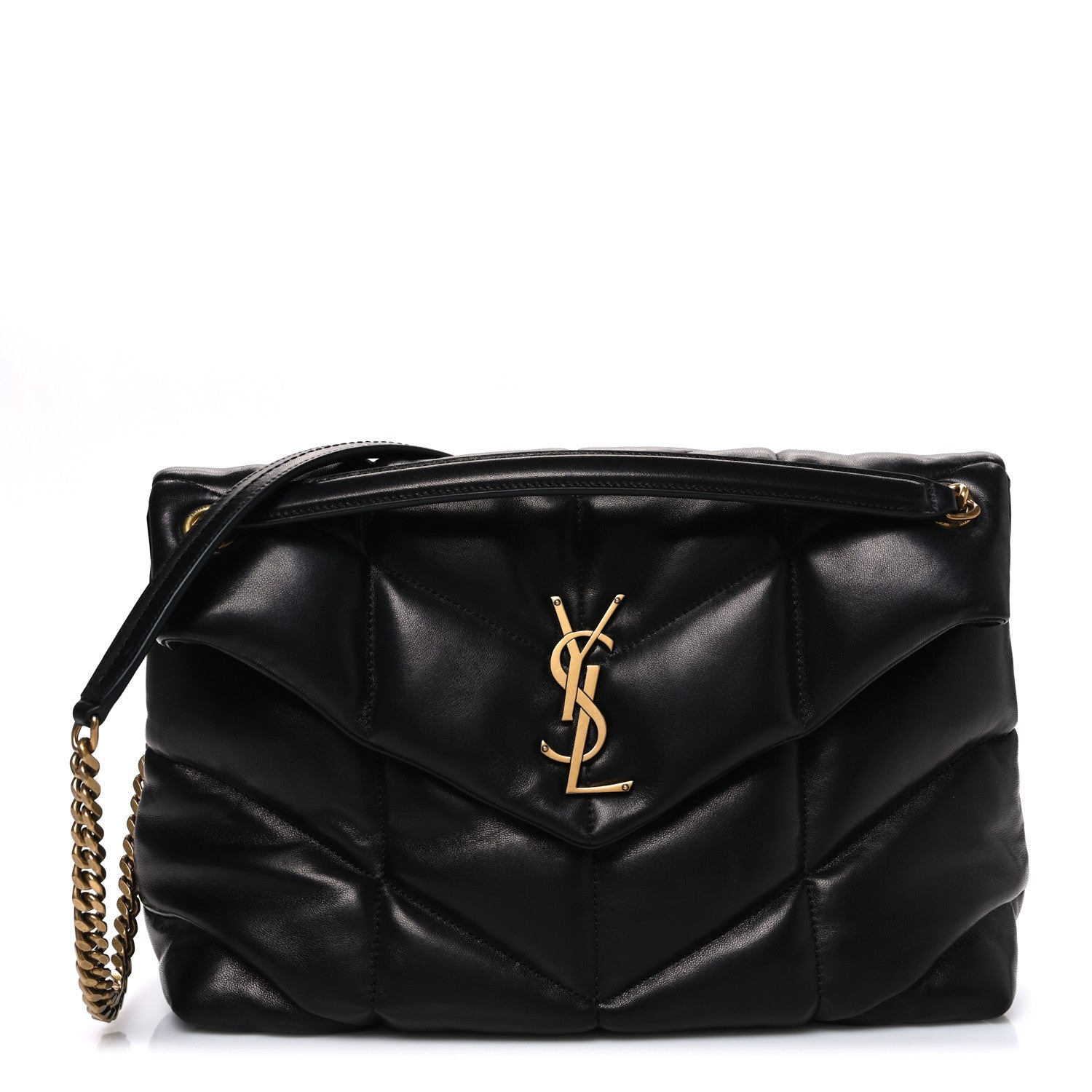 Saint Laurent Lambskin Quilted Medium Loulou Puffer Monogram Chain Satchel Black 1 of 10