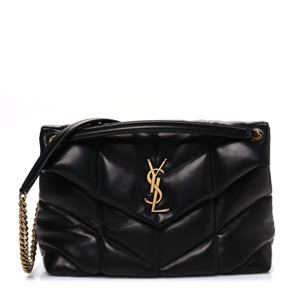 Saint Laurent Lambskin Quilted Medium Loulou Puffer Monogram Chain Satchel Black 1 of 10