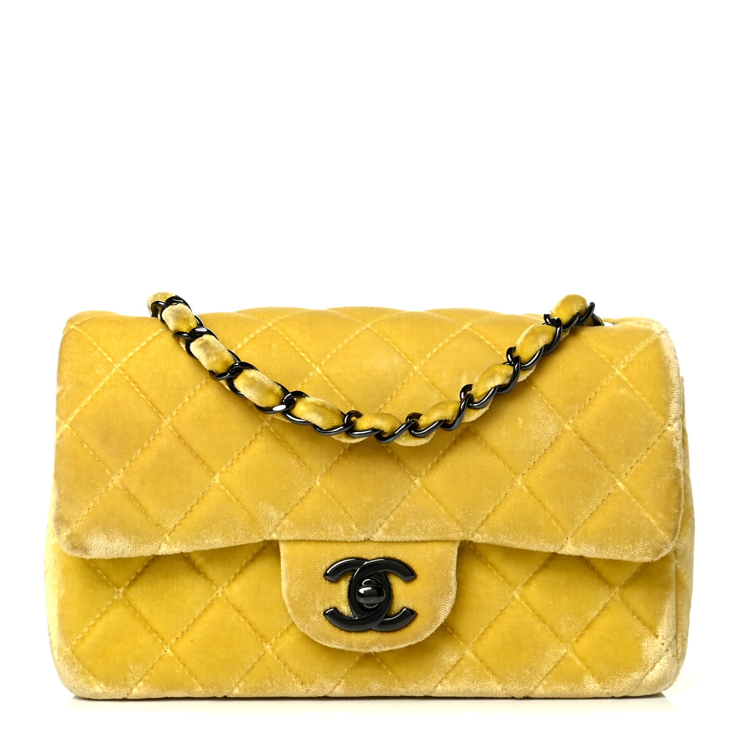 Velvet Quilted Mini Rectangular Flap Yellow