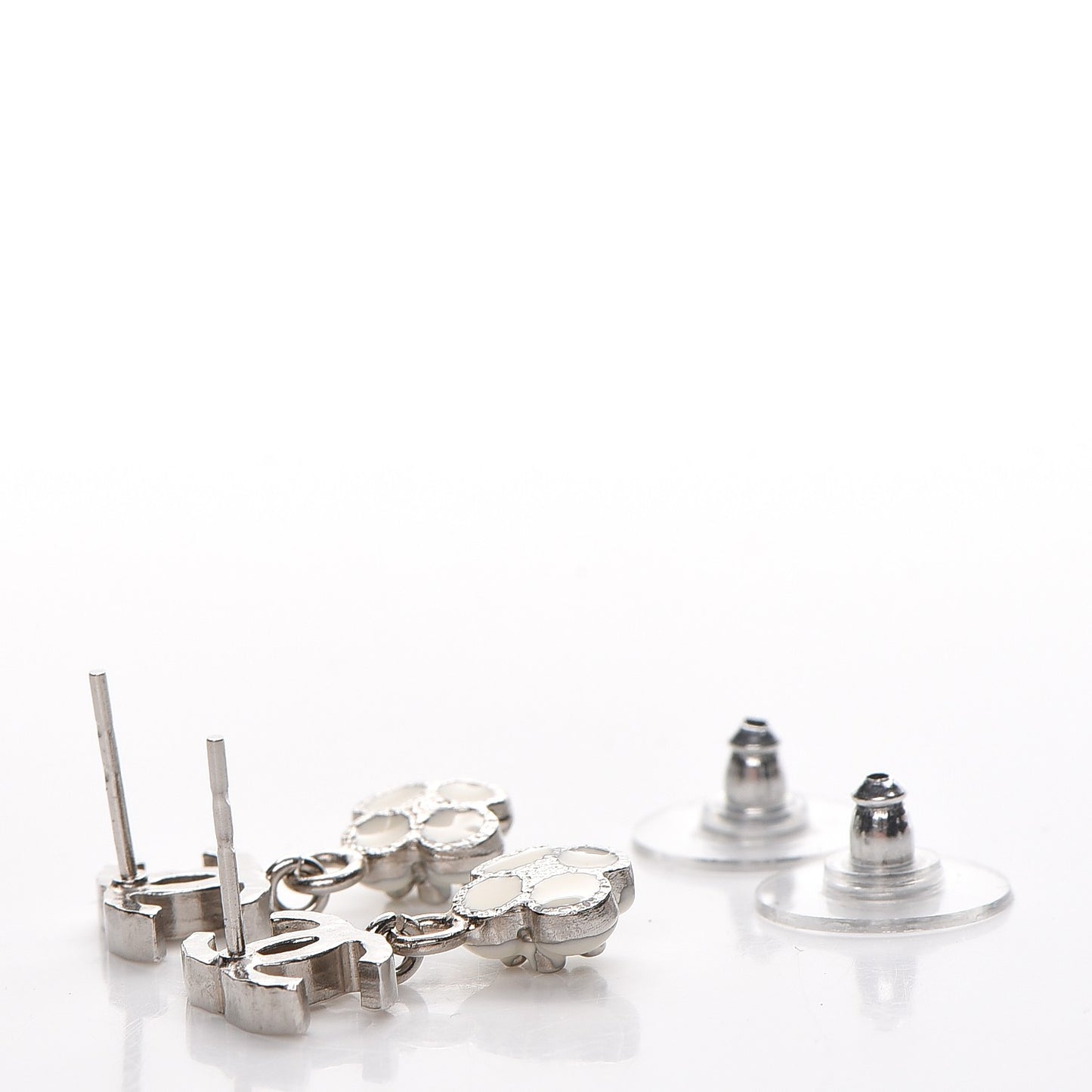 Enamel CC Camellia Drop Earrings Silver