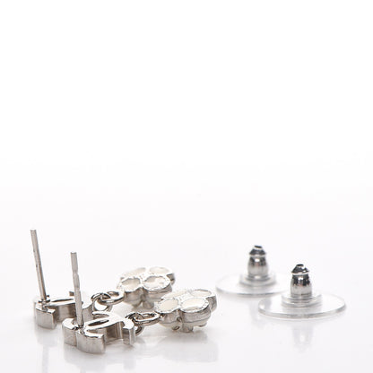 Chanel Enamel CC Camellia Drop Earrings Silver 2 of 4