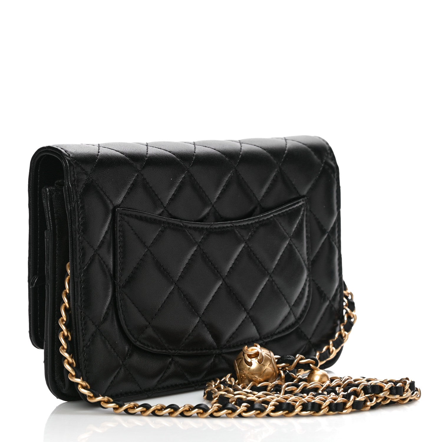 Chanel Lambskin Quilted CC Pearl Crush Wallet on Chain WOC Black 3 of 12
