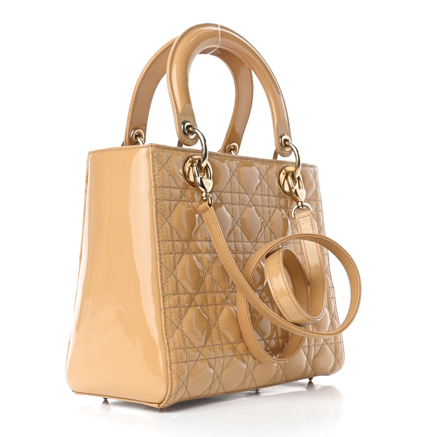 Patent Cannage Medium Lady Dior Beige