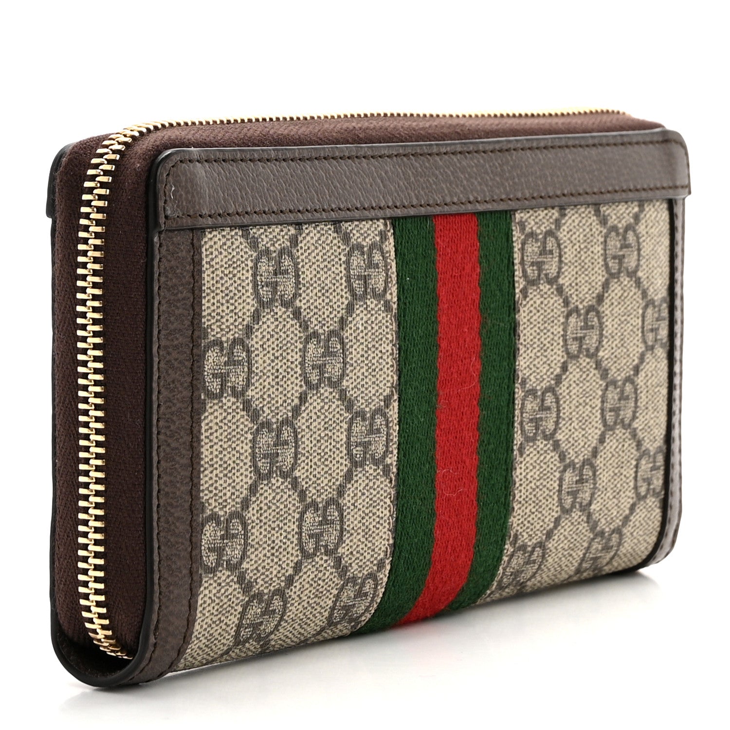 Gucci GG Supreme Monogram Web Ophidia Zip Around Wallet Brown 3 of 8